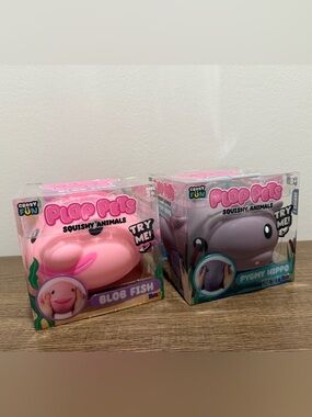 Crazy Fun Plop Pets Hippo  Fish RMS Squishy Animal Stretchy - Lot of 2